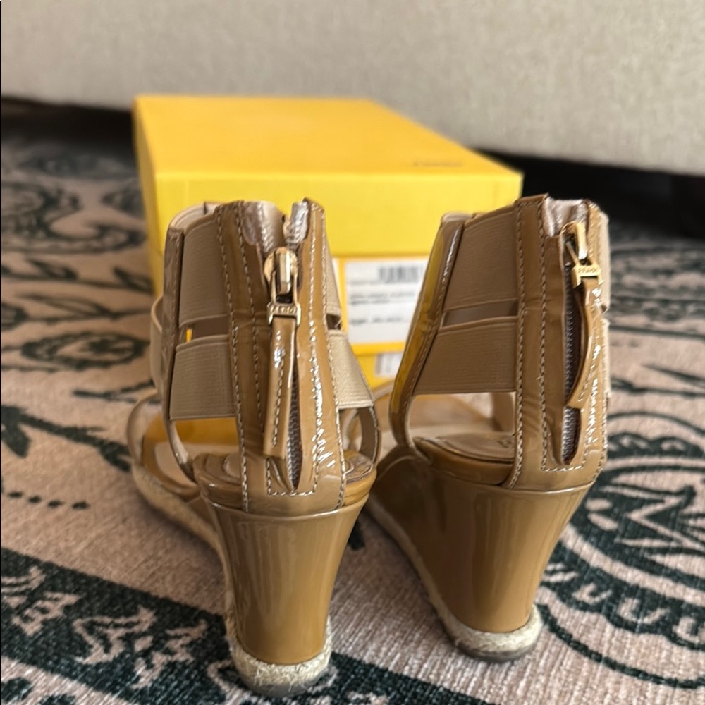 Fendi Women's Tan Wedge Sandals (Zeppa Vernice + Elastico) - Picture 5 of 6